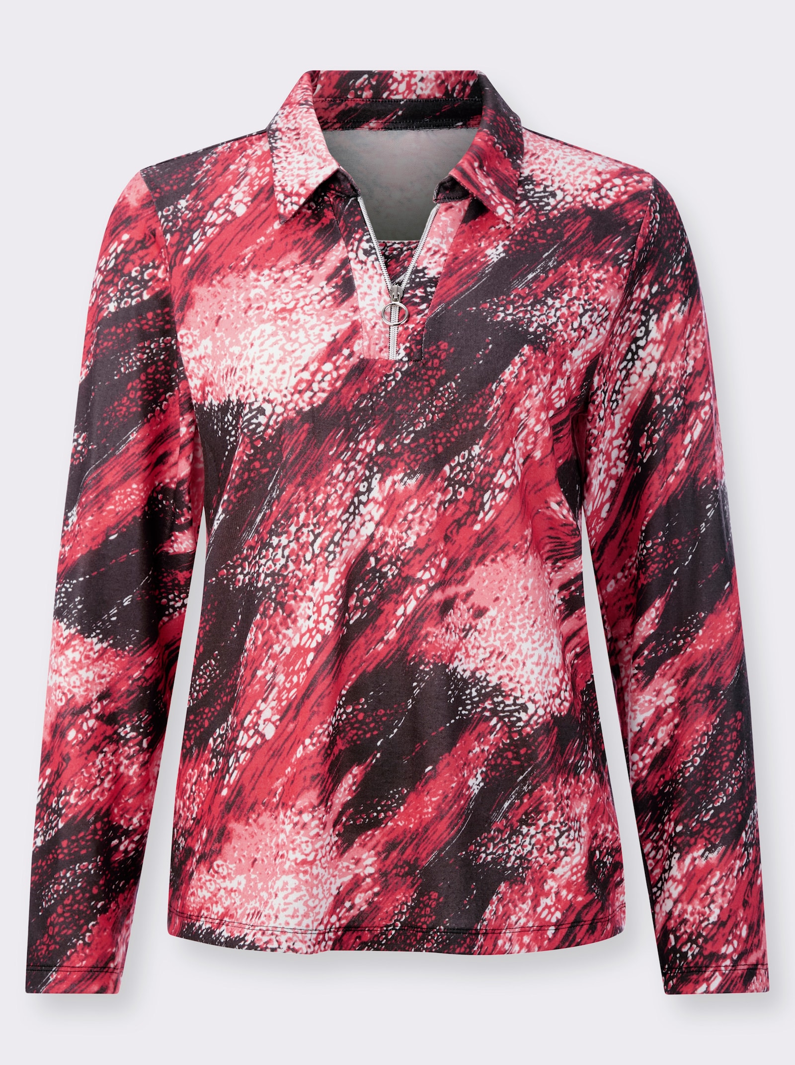 2-in-1-shirt met lange mouwen van licht opgeruwd materiaal - kers/zwart geprint