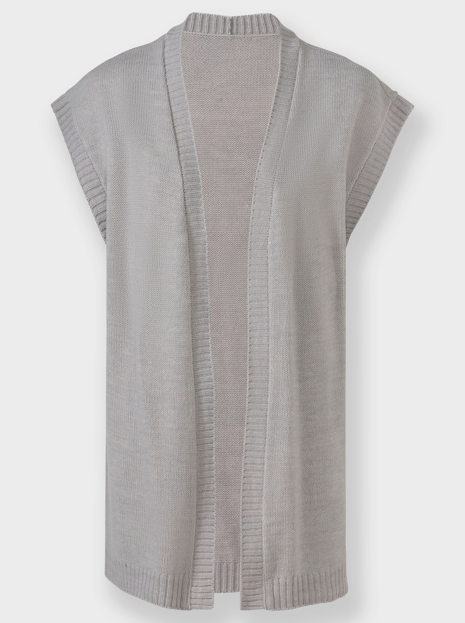 Strickweste in langer, offener Form - hellgrau-meliert