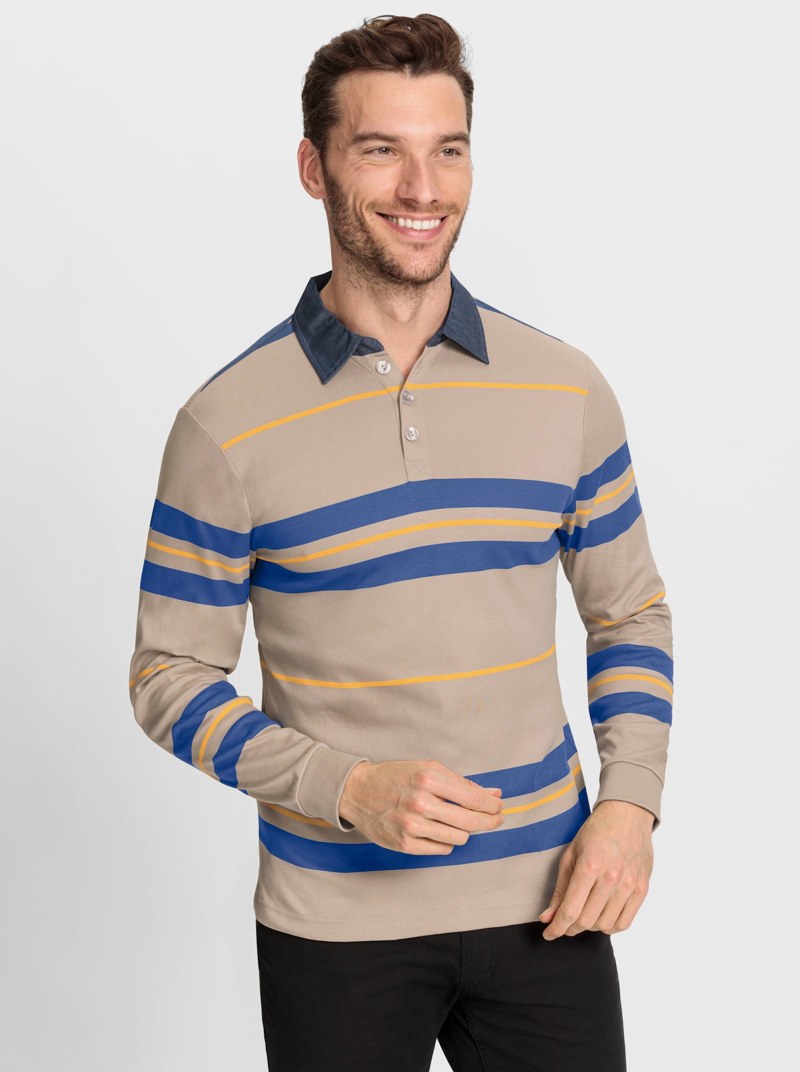 Catamaran Langarmshirt mit Details aus Denim - sesam-gestreift