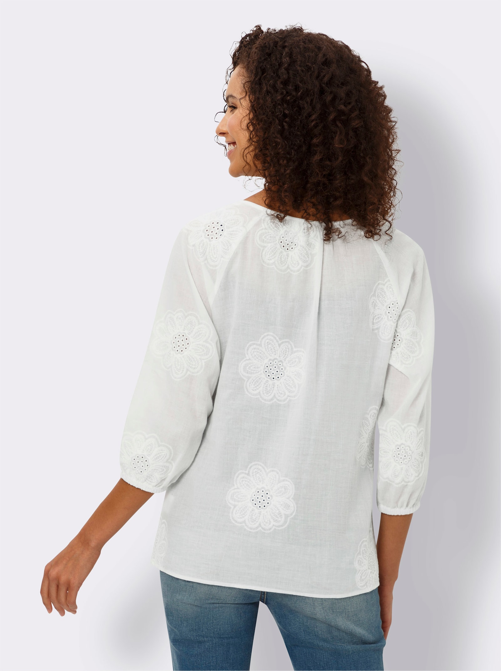 heine Baumwollbluse mit Lochstickerei - ecru