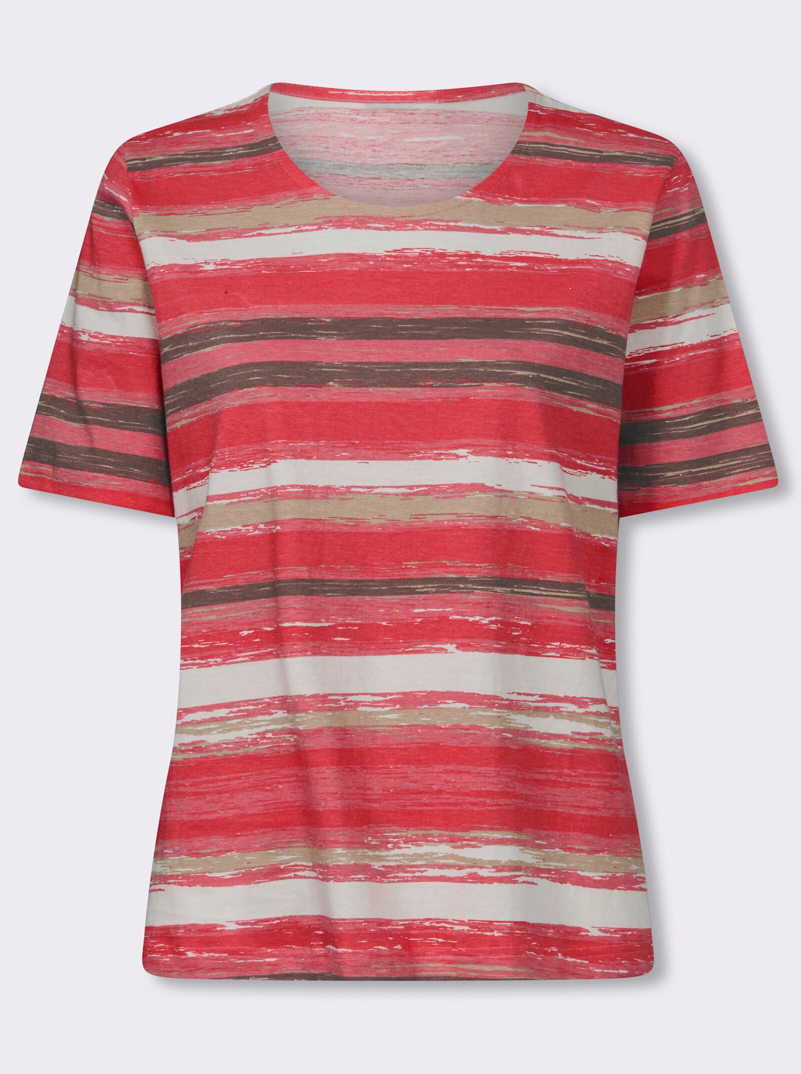 Kurzarmshirt mit verwischtem Streifenmuster - flamingo-bedruckt