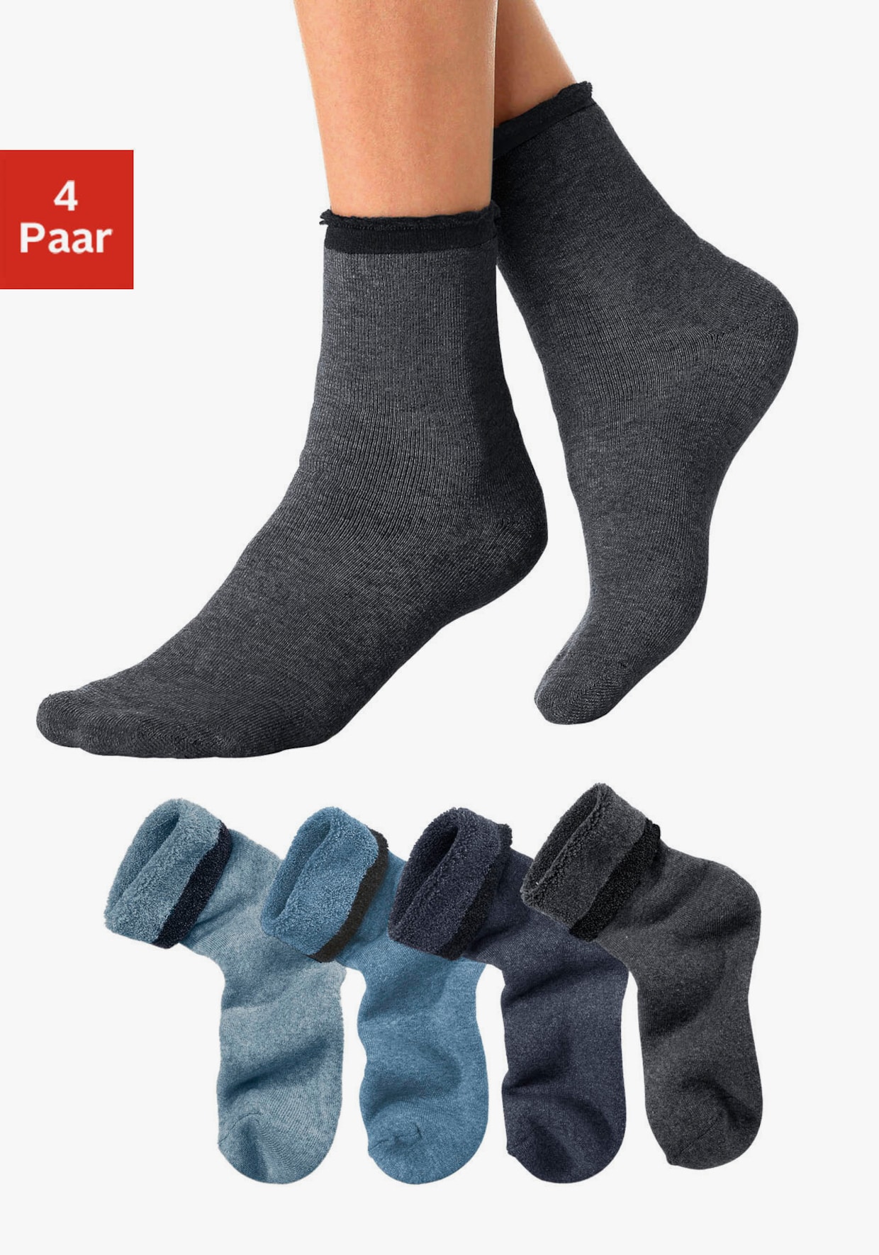Lavana Kuschelsocken - 4x jeans meliert farben