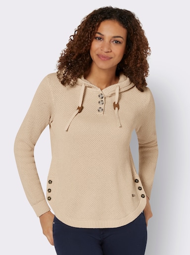 Kapuzenpullover mit Horn-Optik-Knöpfen - elfenbein