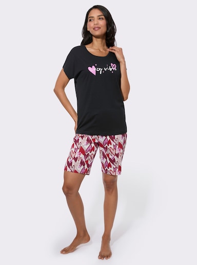 Shorty mit Herzchen-Muster - schwarz-rot-bedruckt