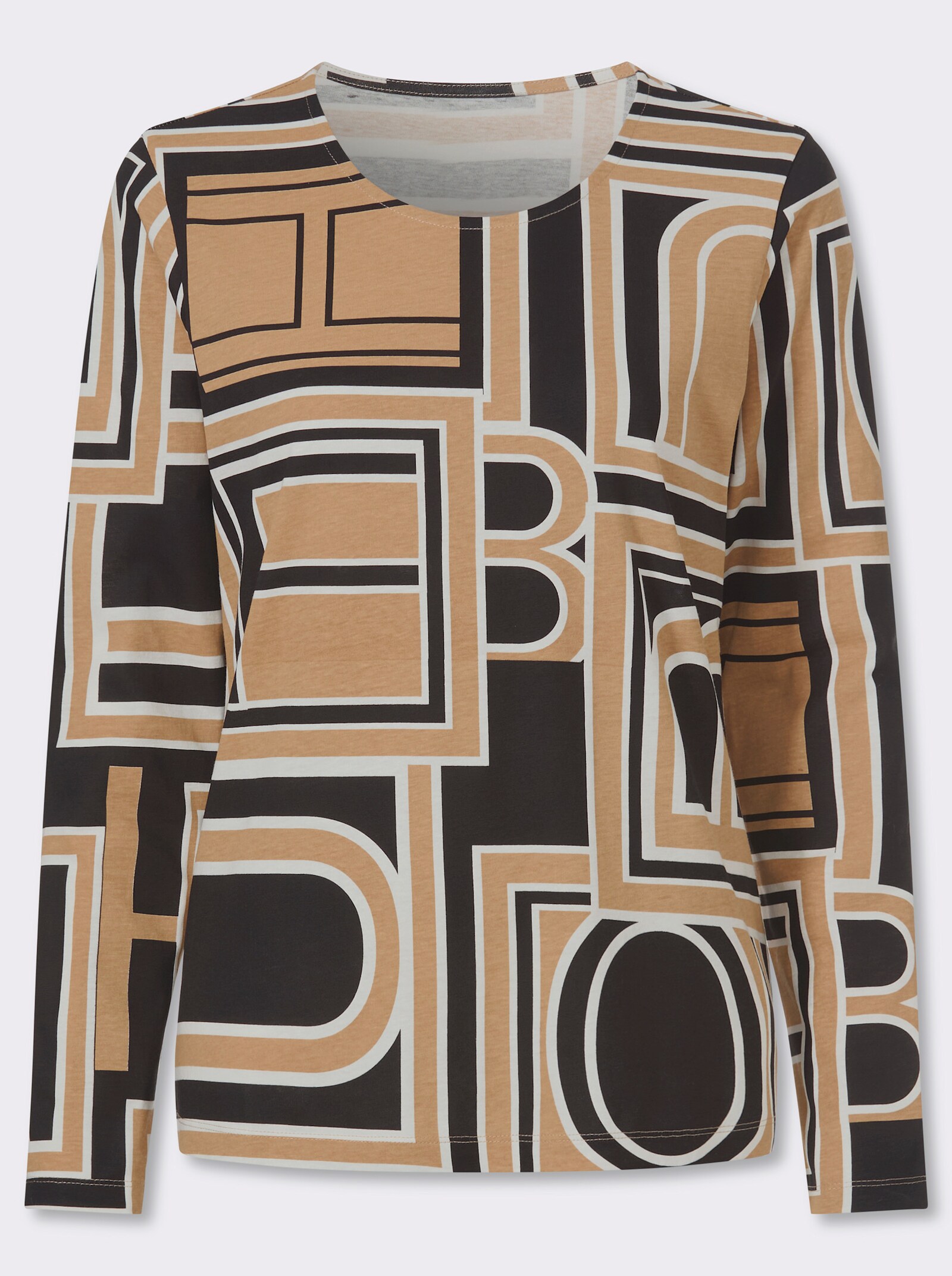 Langarmshirt mit grafischem Druck - camel-schwarz-bedruckt