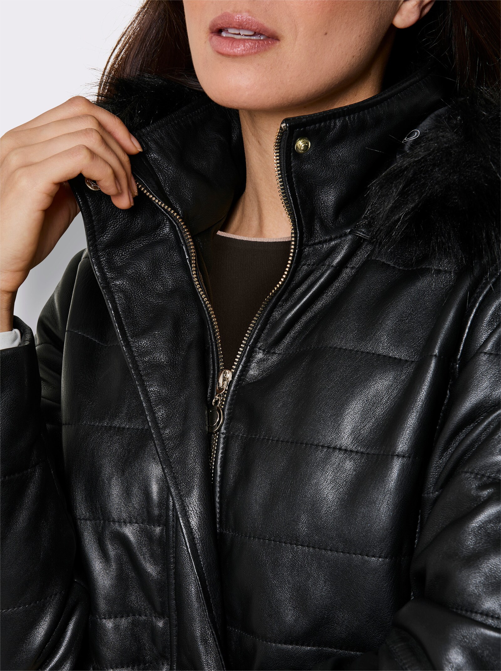 Mainpol Lederjacke mit Kapuze, abnehmbar - schwarz