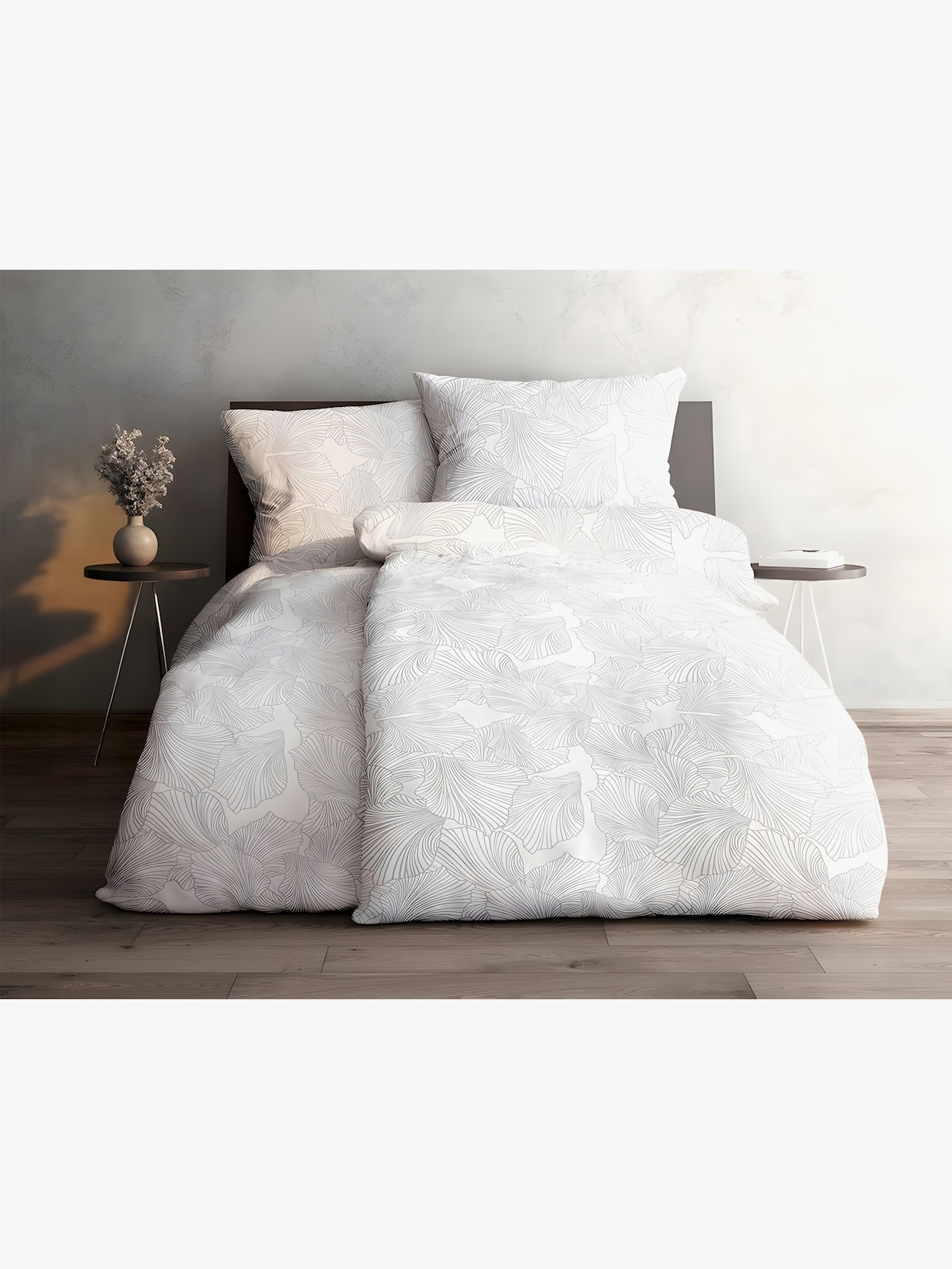 Grund Wendebettwäsche - weiß-grau-bedruckt