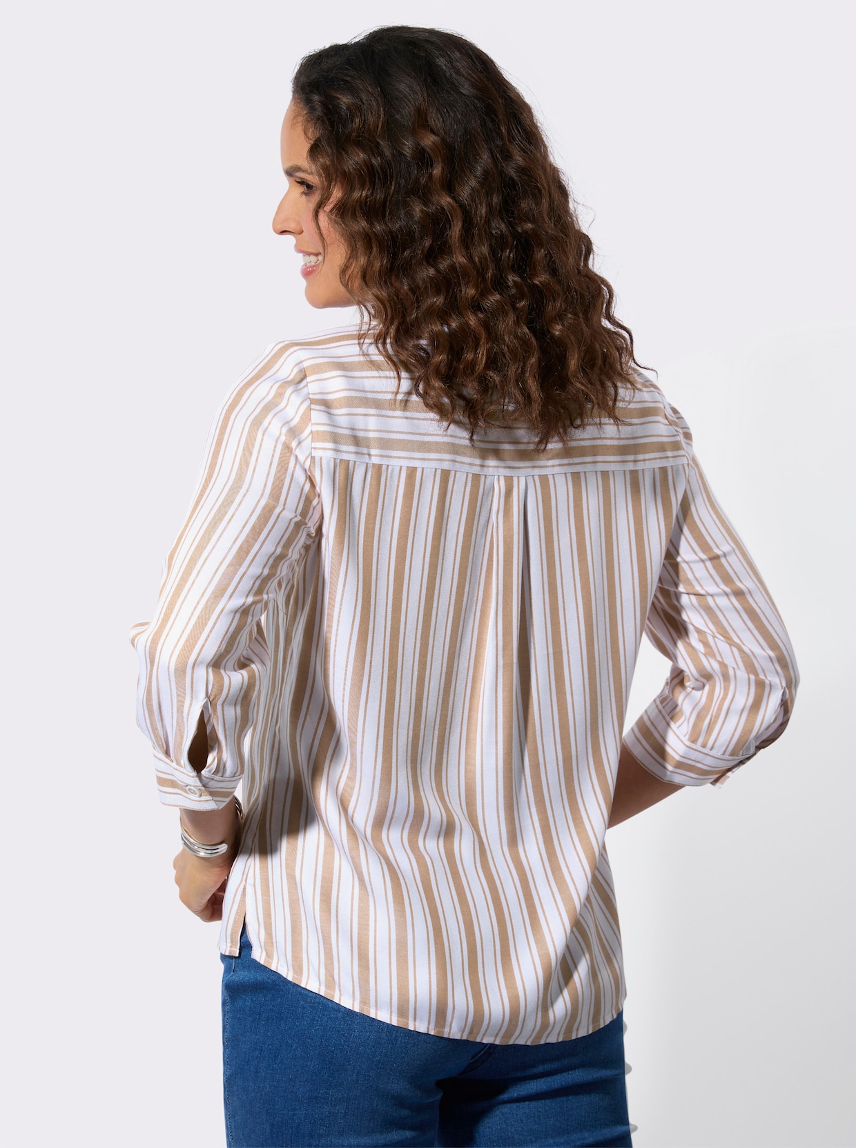 Gestreifte Bluse - camel-weiß-gestreift