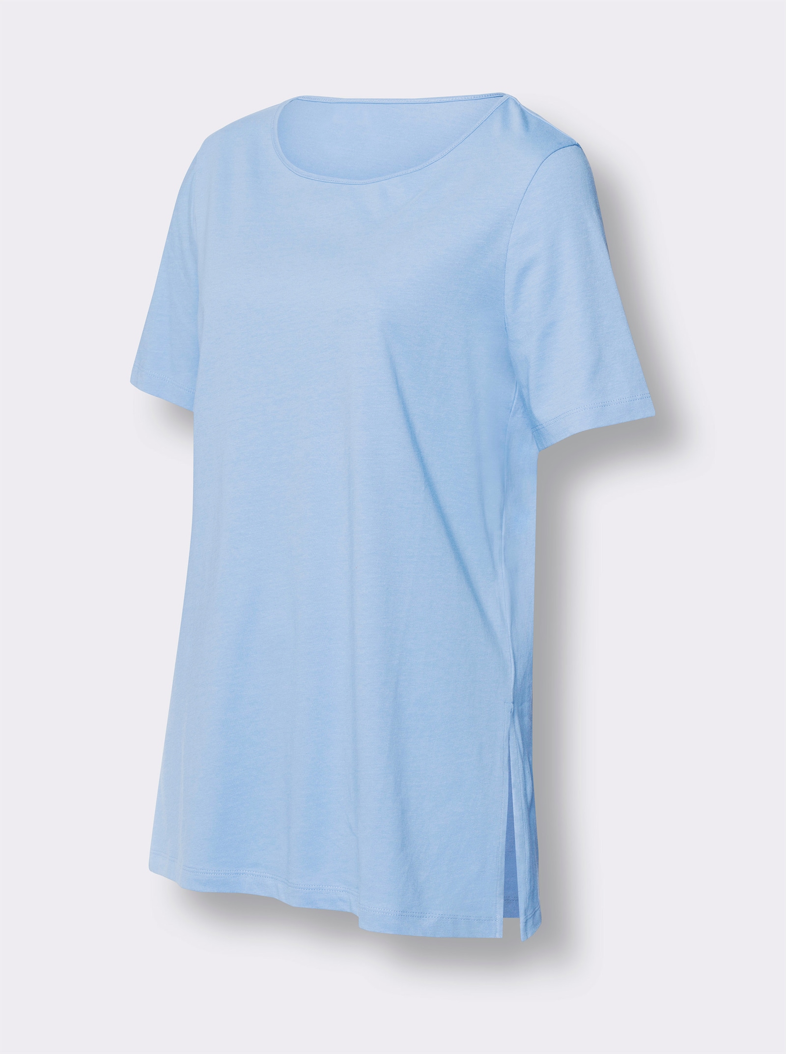 Lang shirt met hoge zijsplitten - hemelsblauw