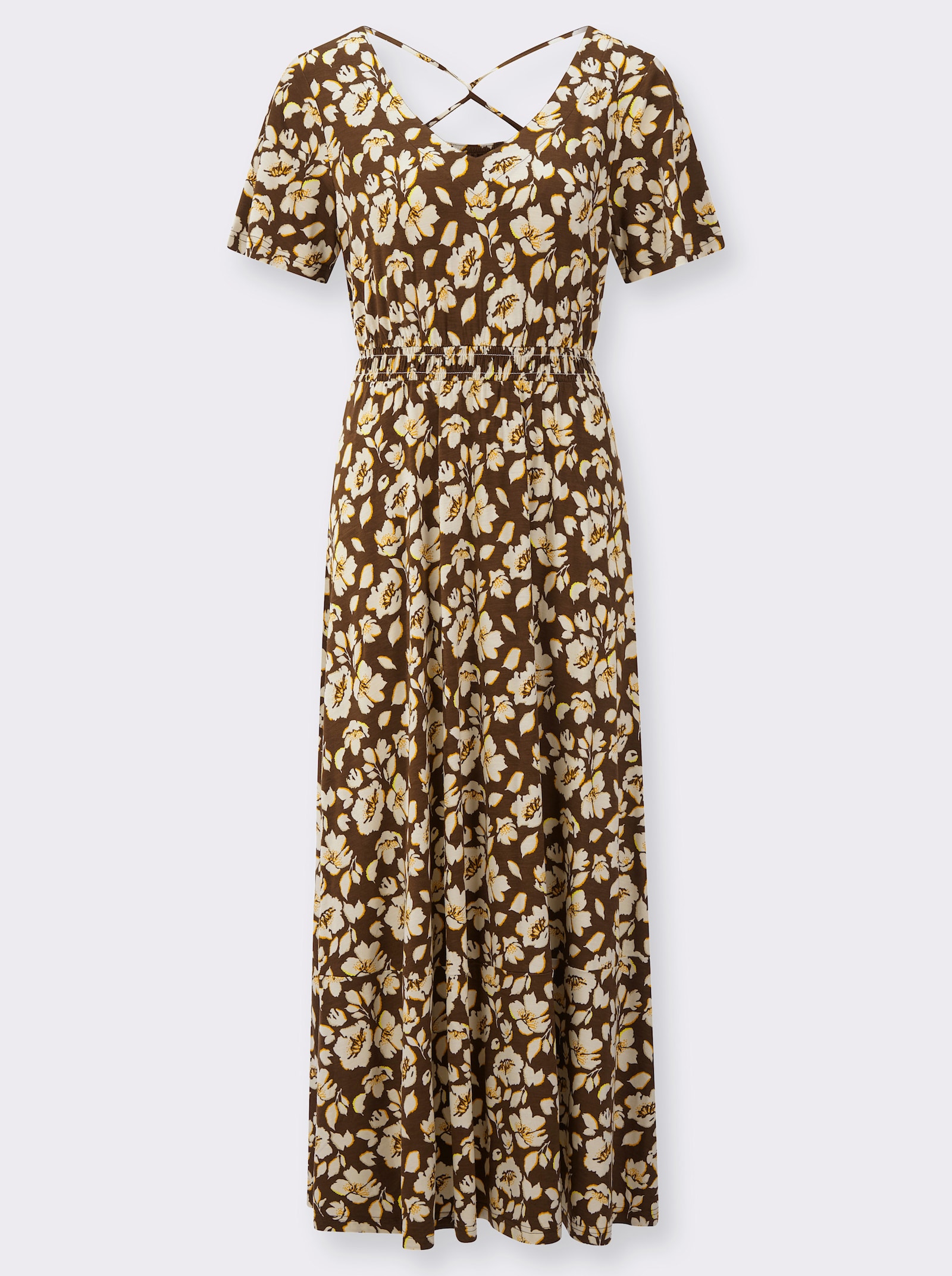 Druckkleid in A-Form - schoko-champagner-bedruckt
