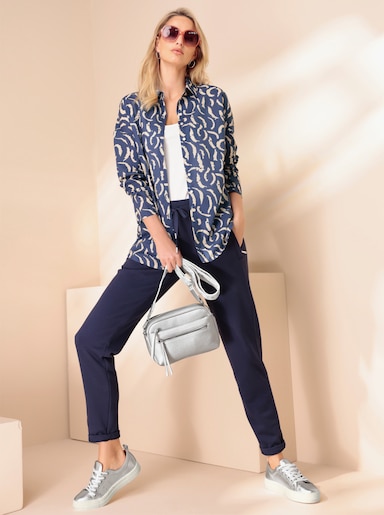 heine Druckbluse - rauchblau-sand-bedruckt
