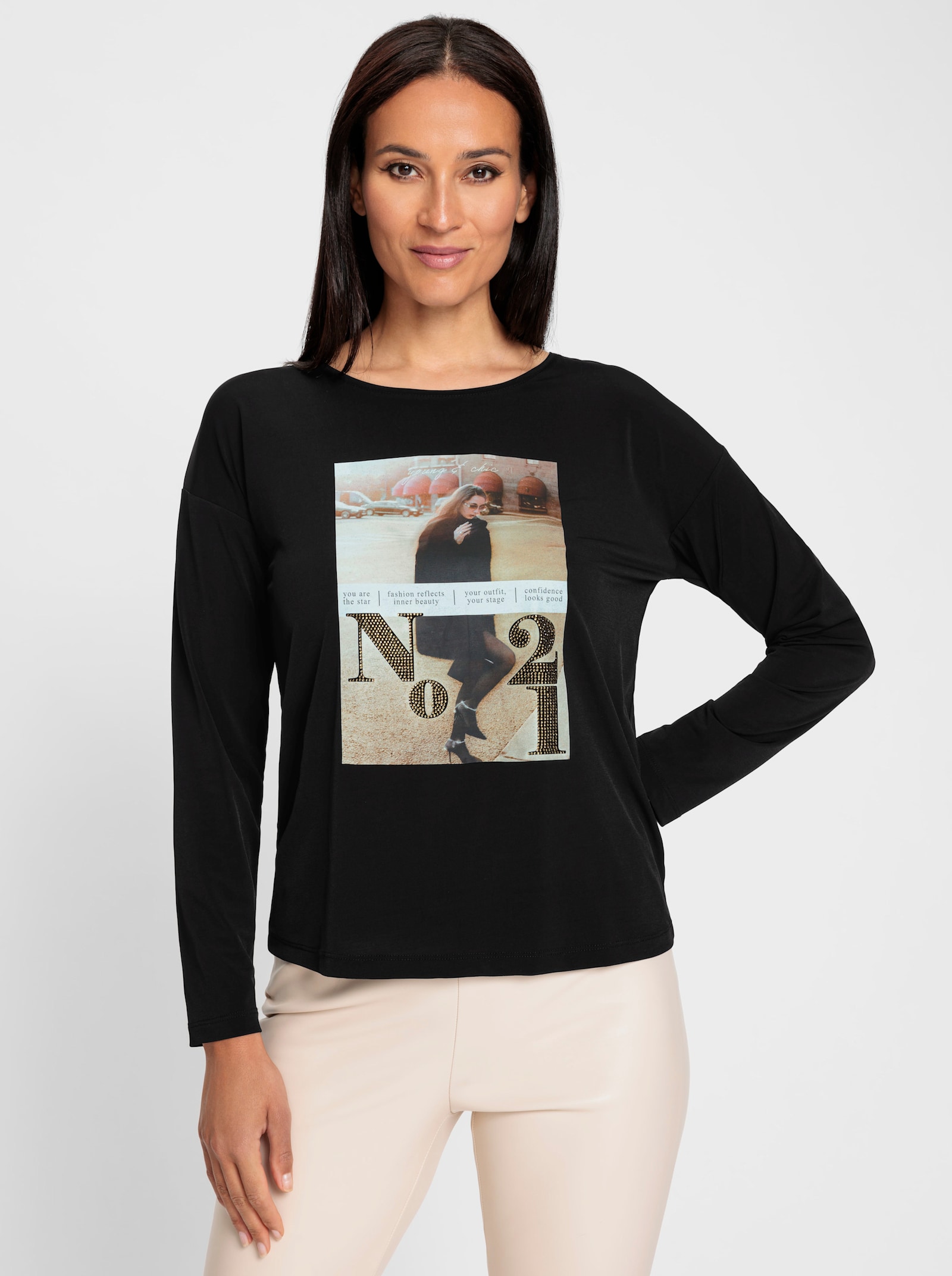 heine T-shirt en satin devant - noir