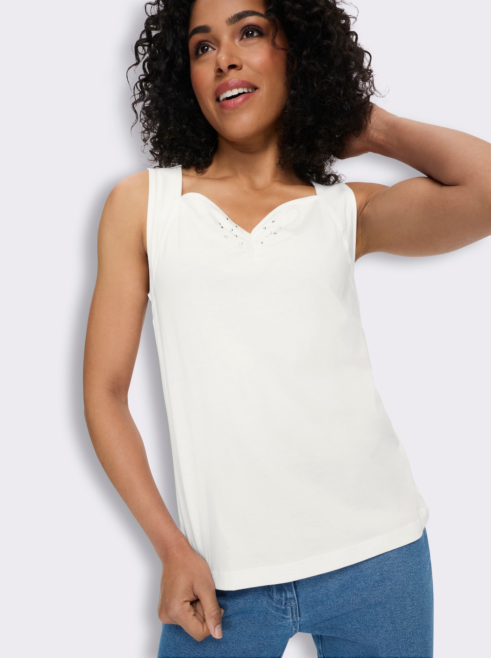 Shirttop met hartvormige hals - ecru