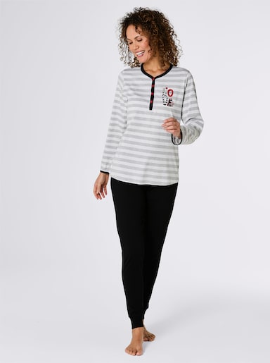Schlafanzug - grau-meliert-weiß-gestreift