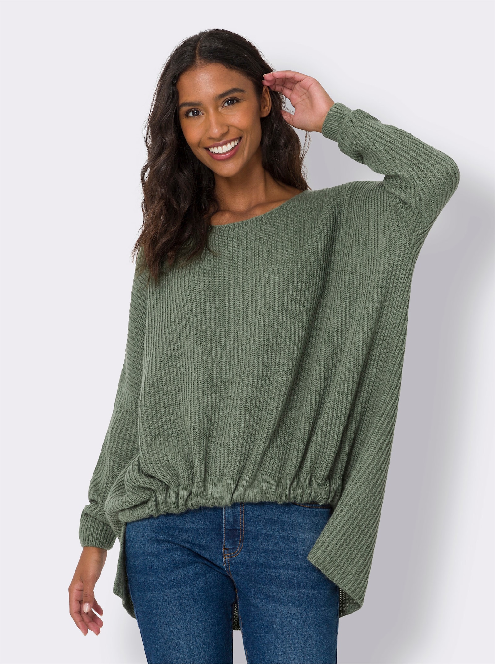 heine Strickpullover in Rippoptik, hinten etwas länger - khaki