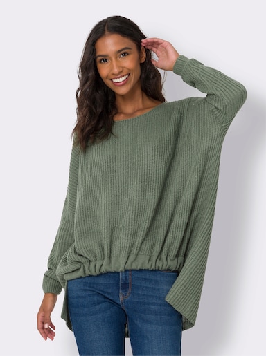 heine Strickpullover in Rippoptik, hinten etwas länger - khaki