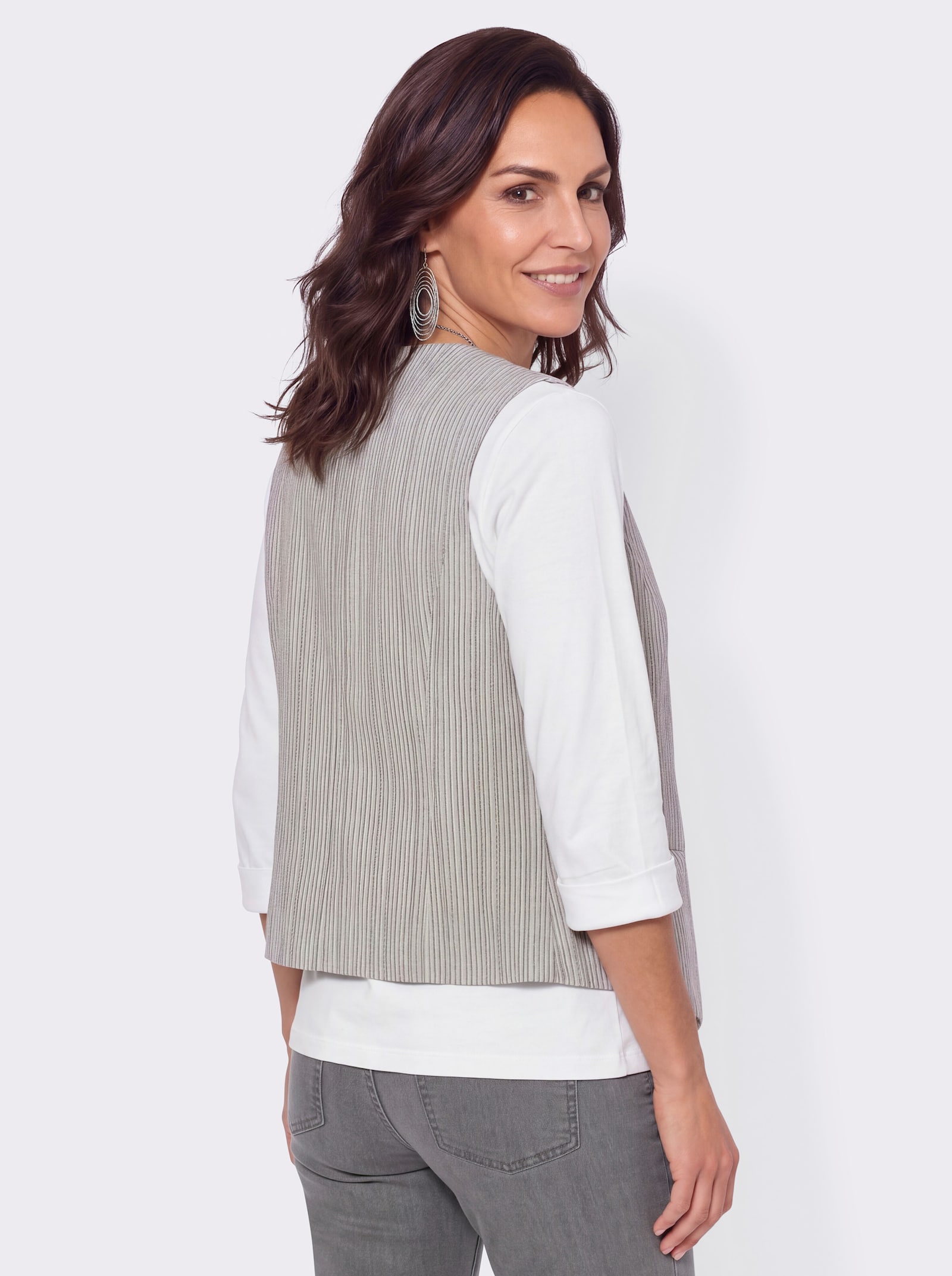 Weste mit Jacquard-Streifenmuster - champagner-grau-gestreift