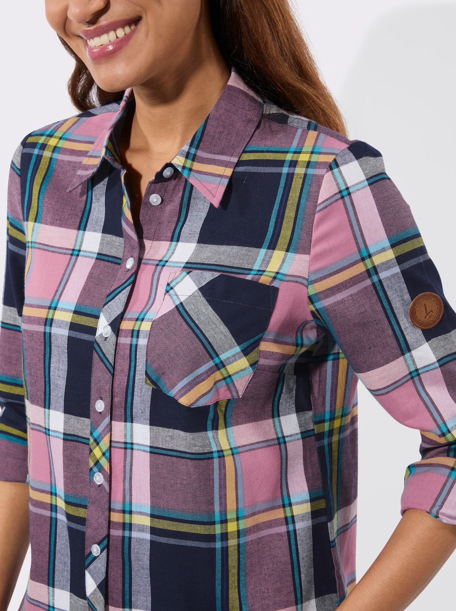 Flanellbluse mit Karomuster - marine-altrosa-kariert