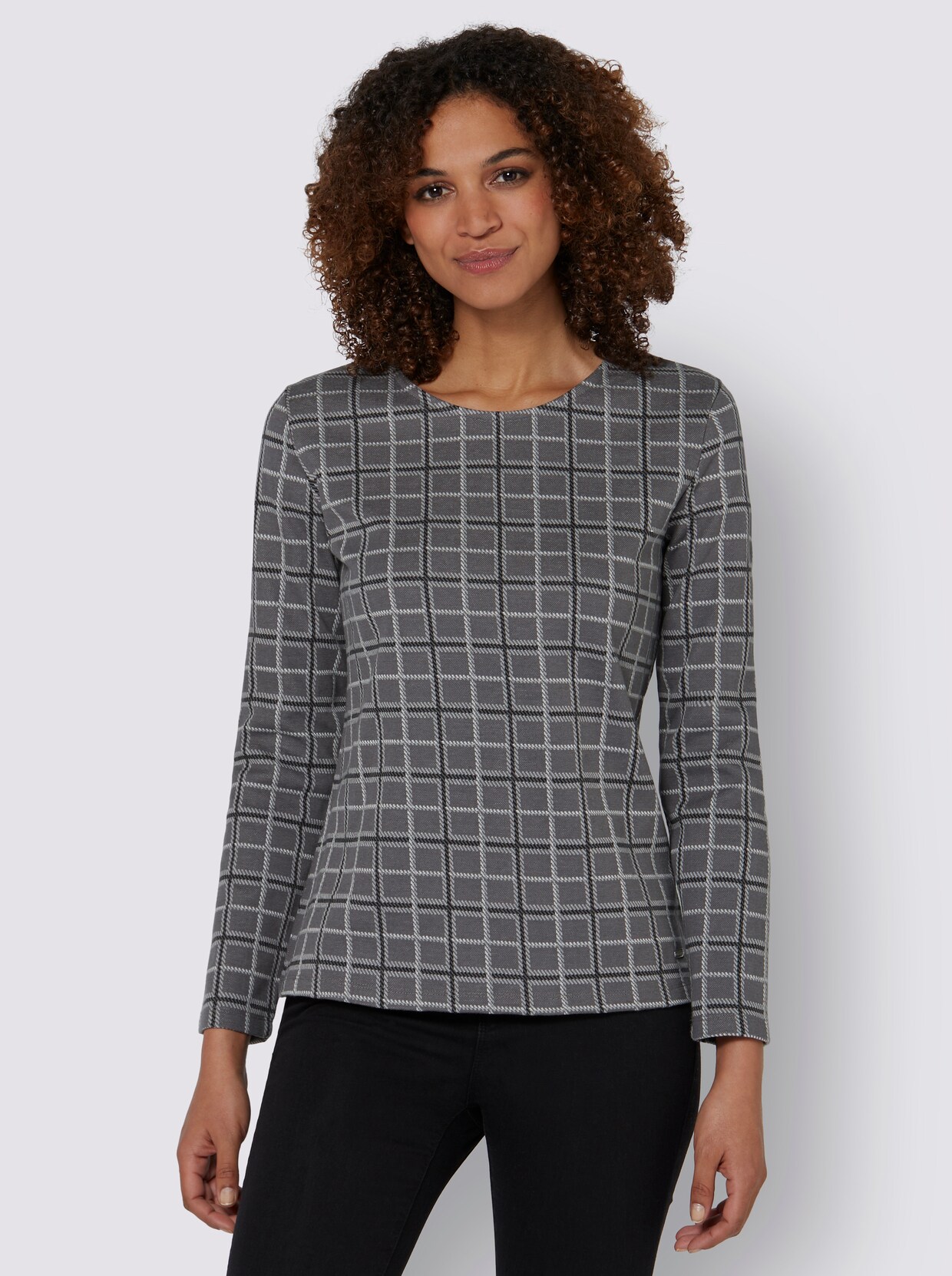 Langarmshirt - steingrau-kariert