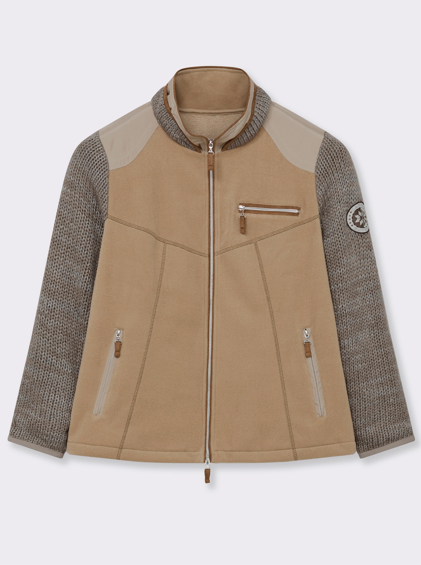 Fleecejacke im Mix aus Fleece und Strick - sand-meliert