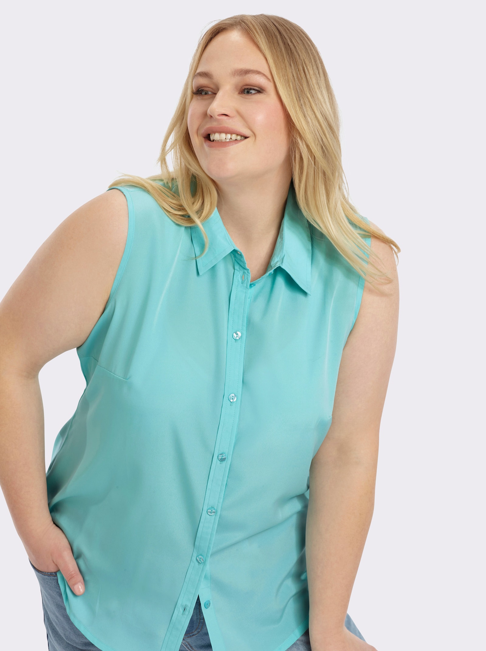 Ärmellose Bluse mit Hemdkragen - mint