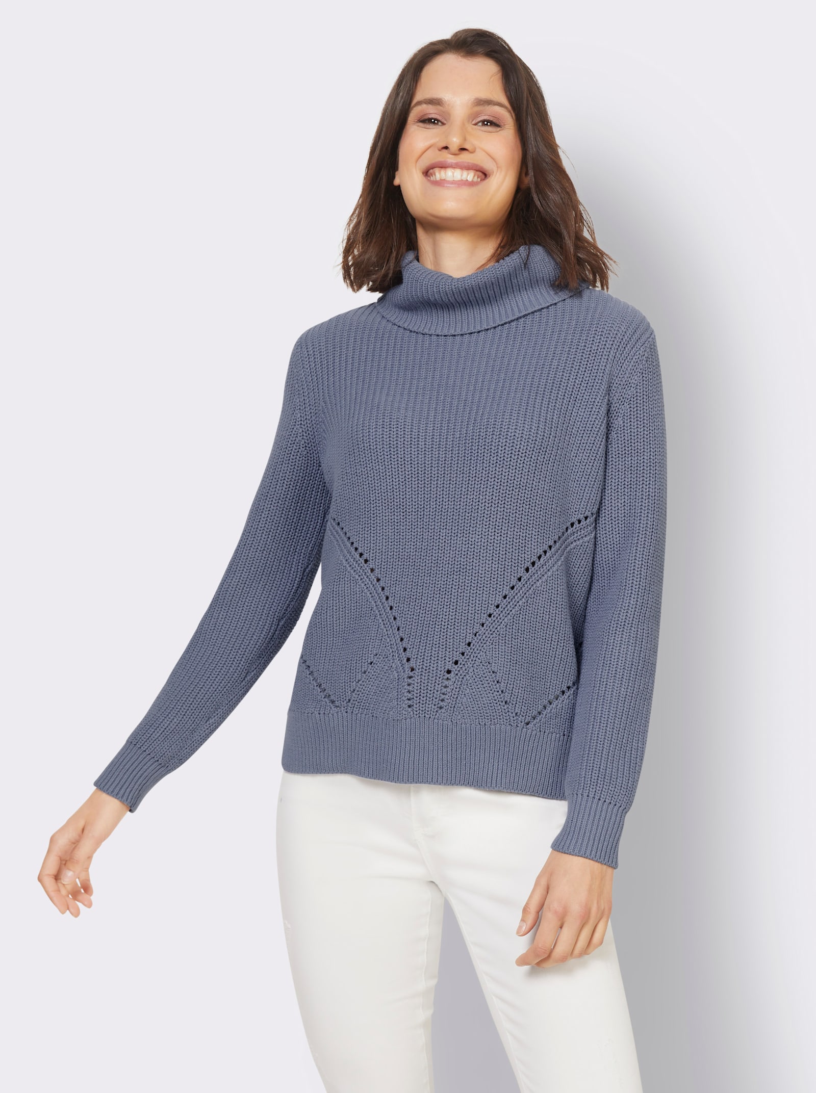 heine Rollkragenpullover im Rippen-Strick - taubenblau
