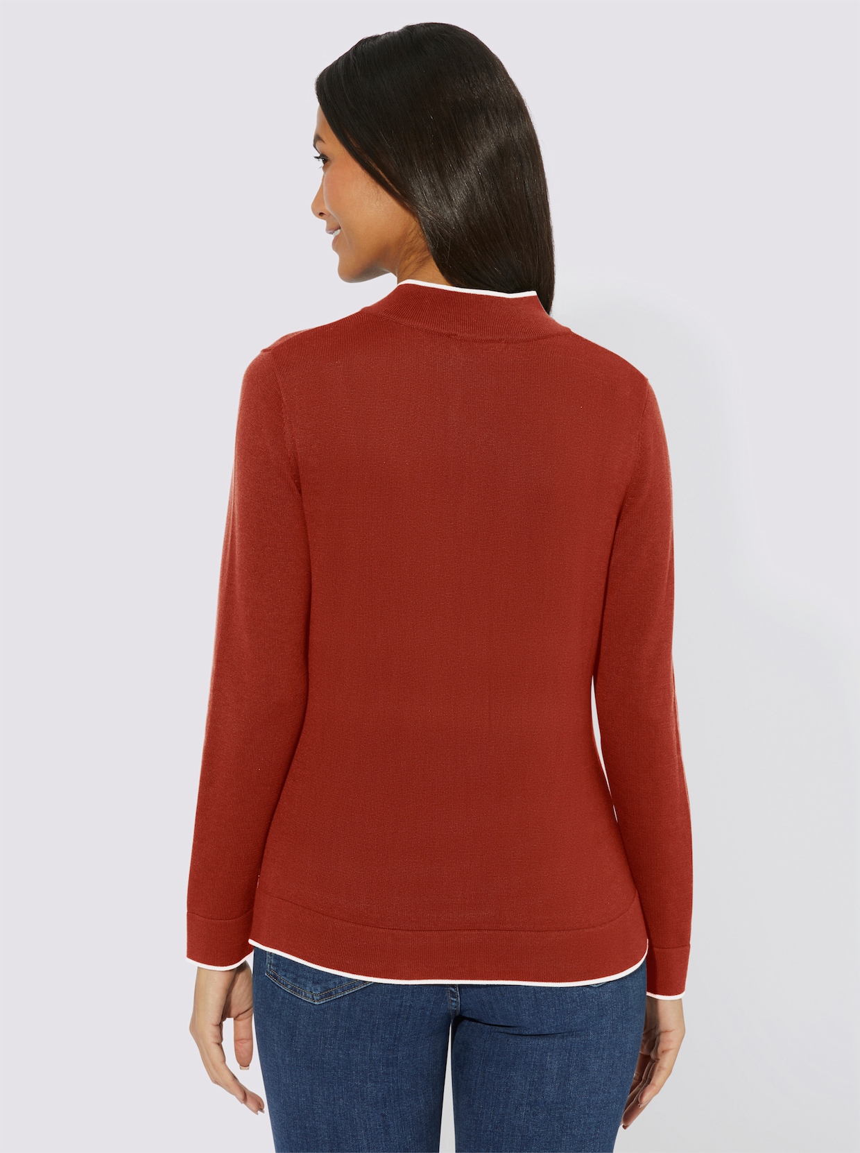 Langarm-Pullover - rostrot-weiß