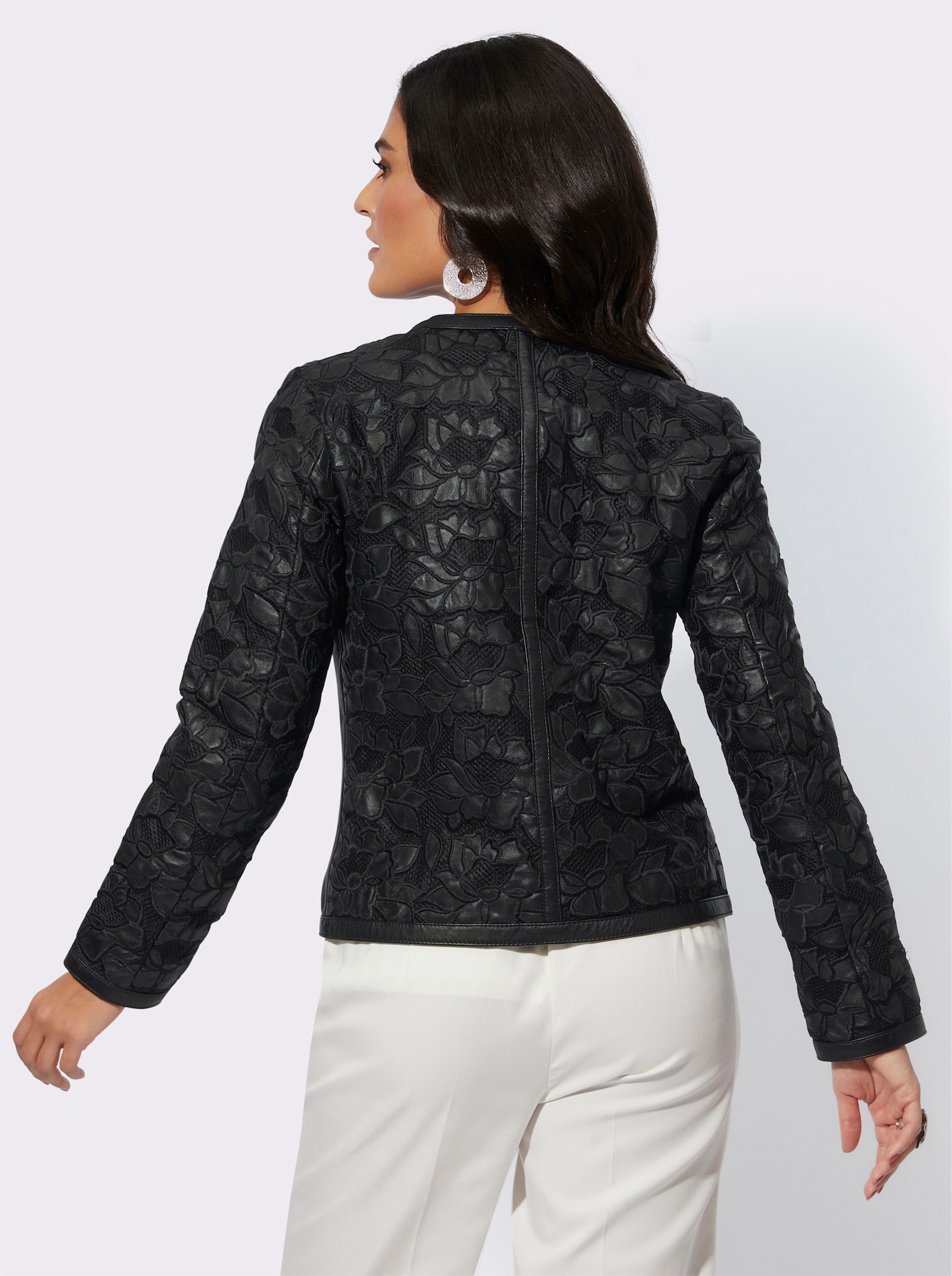 Mainpol Blazer en cuir avec motif floral appliqué - noir