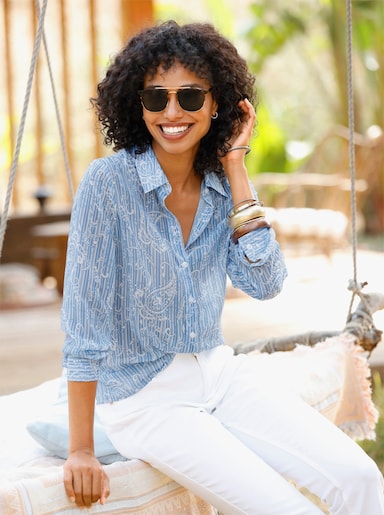 heine Georgettebluse mit Paisley-Muster - ecru-himmelblau-gestreift