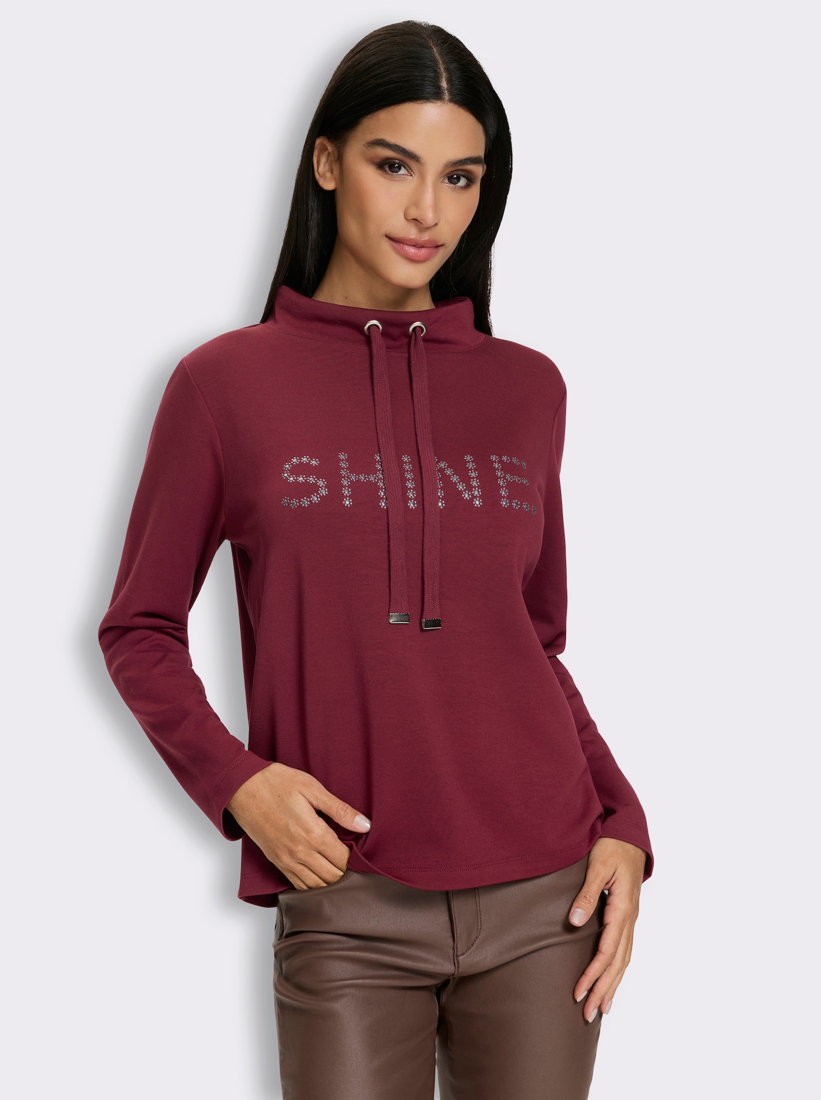 heine Sweatshirt mit Nieten-Schriftzug - dunkelrot