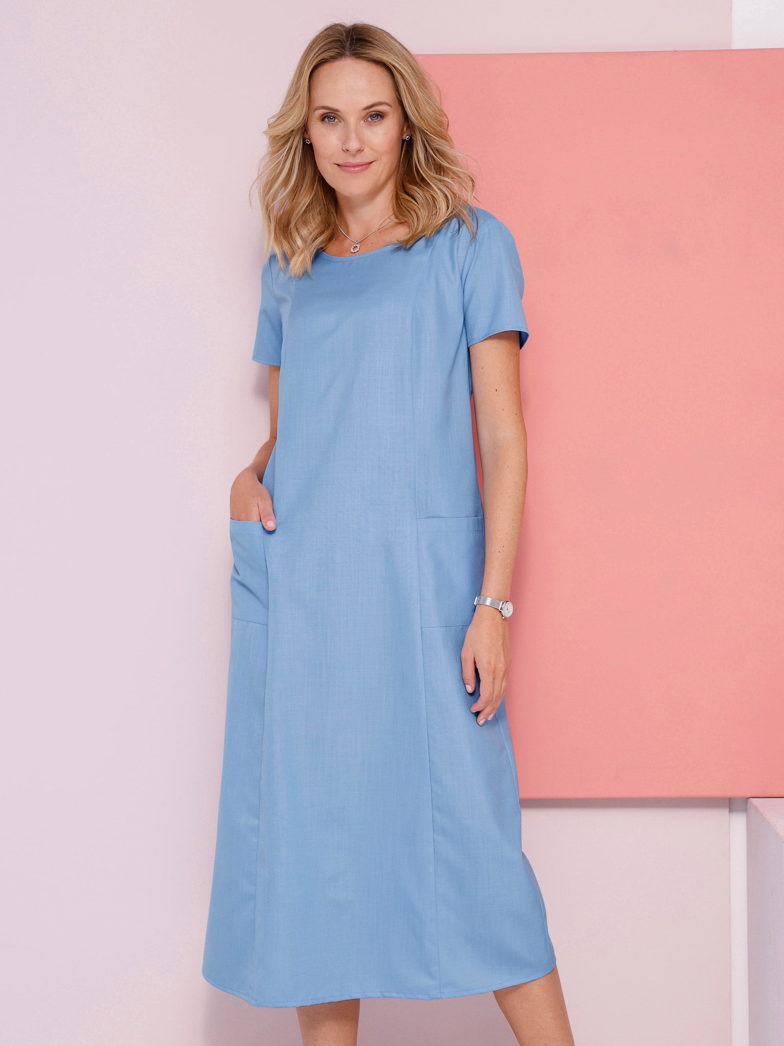 A-Linien-Kleid in Leinen-Optik - himmelblau