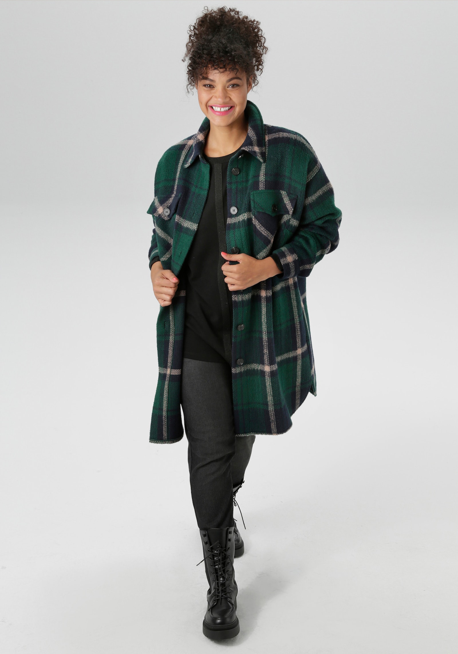 Aniston PLUS Langjacke - check grün-blau-beige