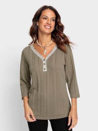 Tunikashirt mit kontrastfarbiger Spitze - schlamm
