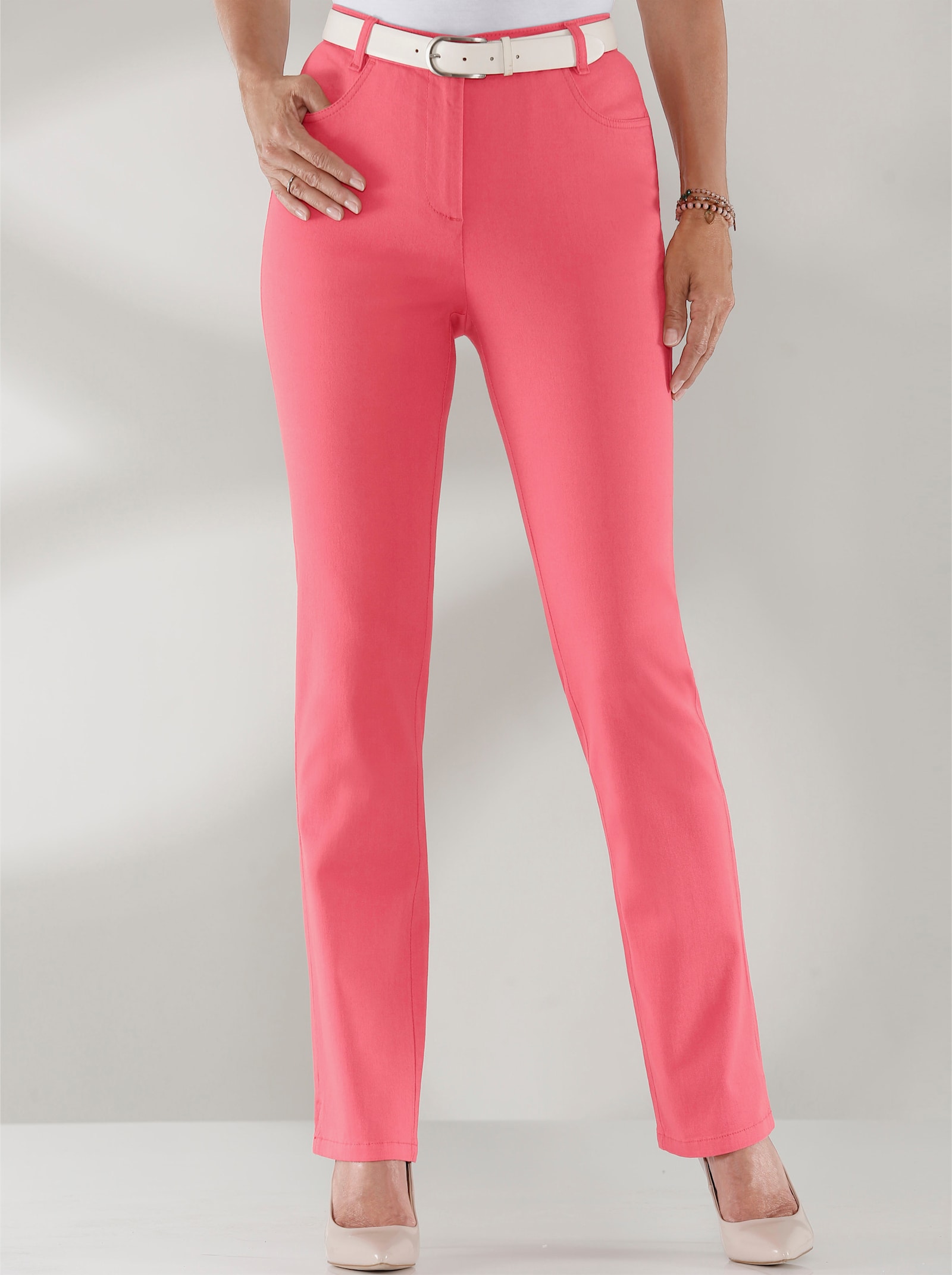 Džíny s podílem streče - korálově červená