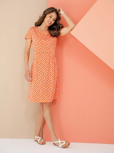 Jersey-Kleid - orange-weiß-bedruckt