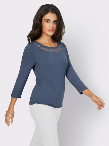 3/4-Arm-Shirt mit Lochmuster - rauchblau