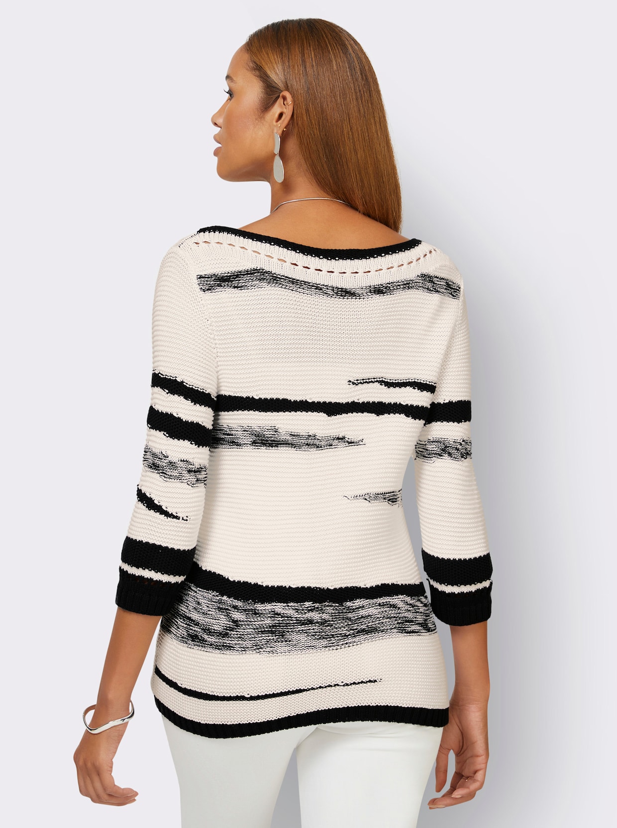 Pullover - wit/zwart gedessineerd