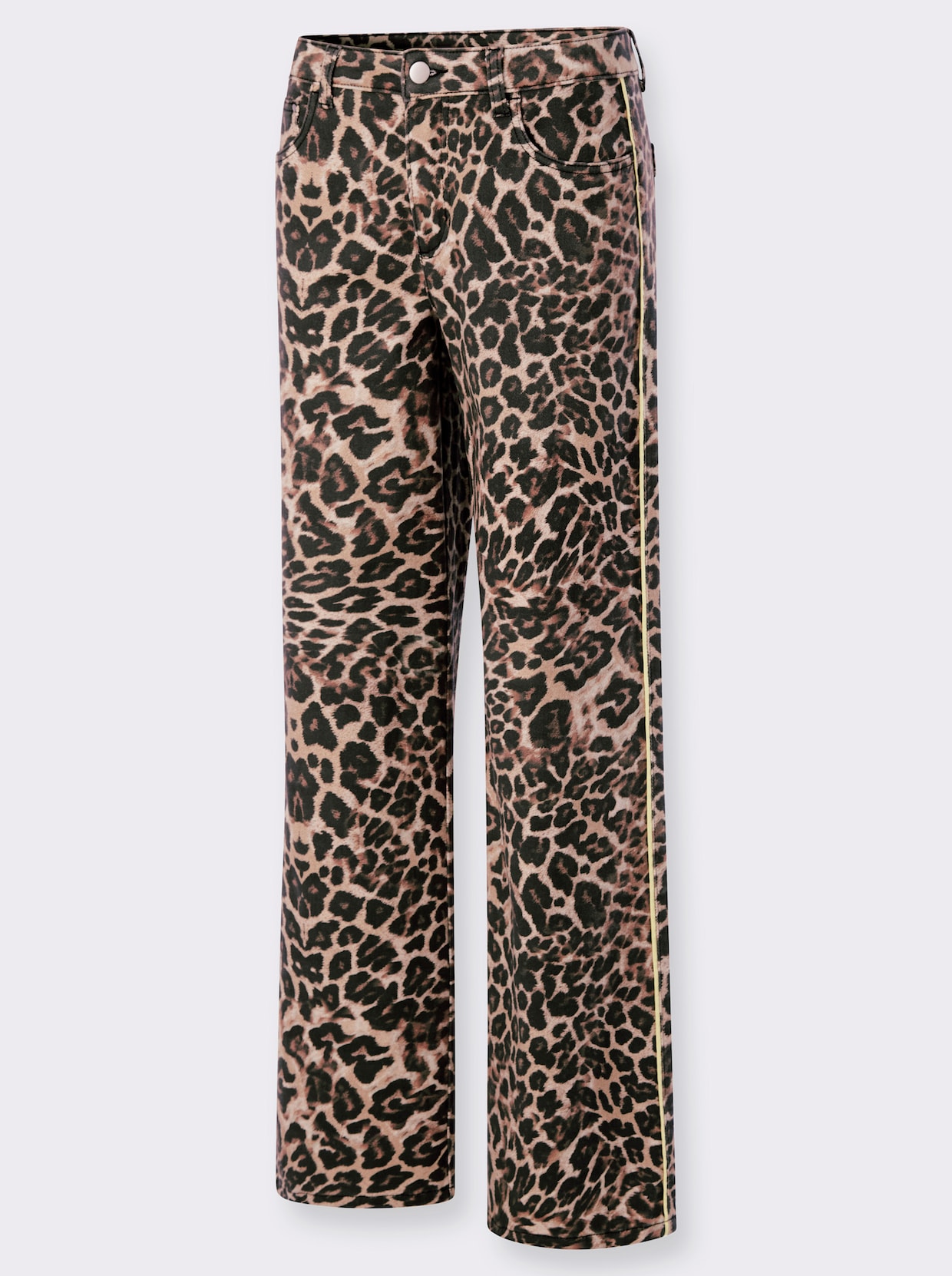 heine 5-Pocket-Hose mit Kontrast-Paspeln - schwarz-braun-bedruckt