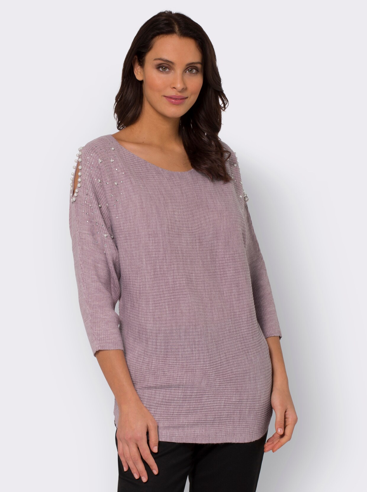 3/4 Arm-Pullover - mauve-meliert