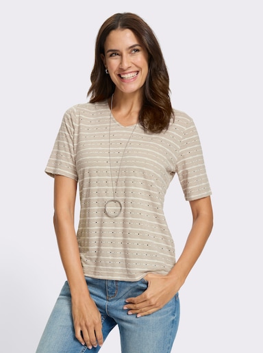 V-Shirt - ecru-sand-gemustert