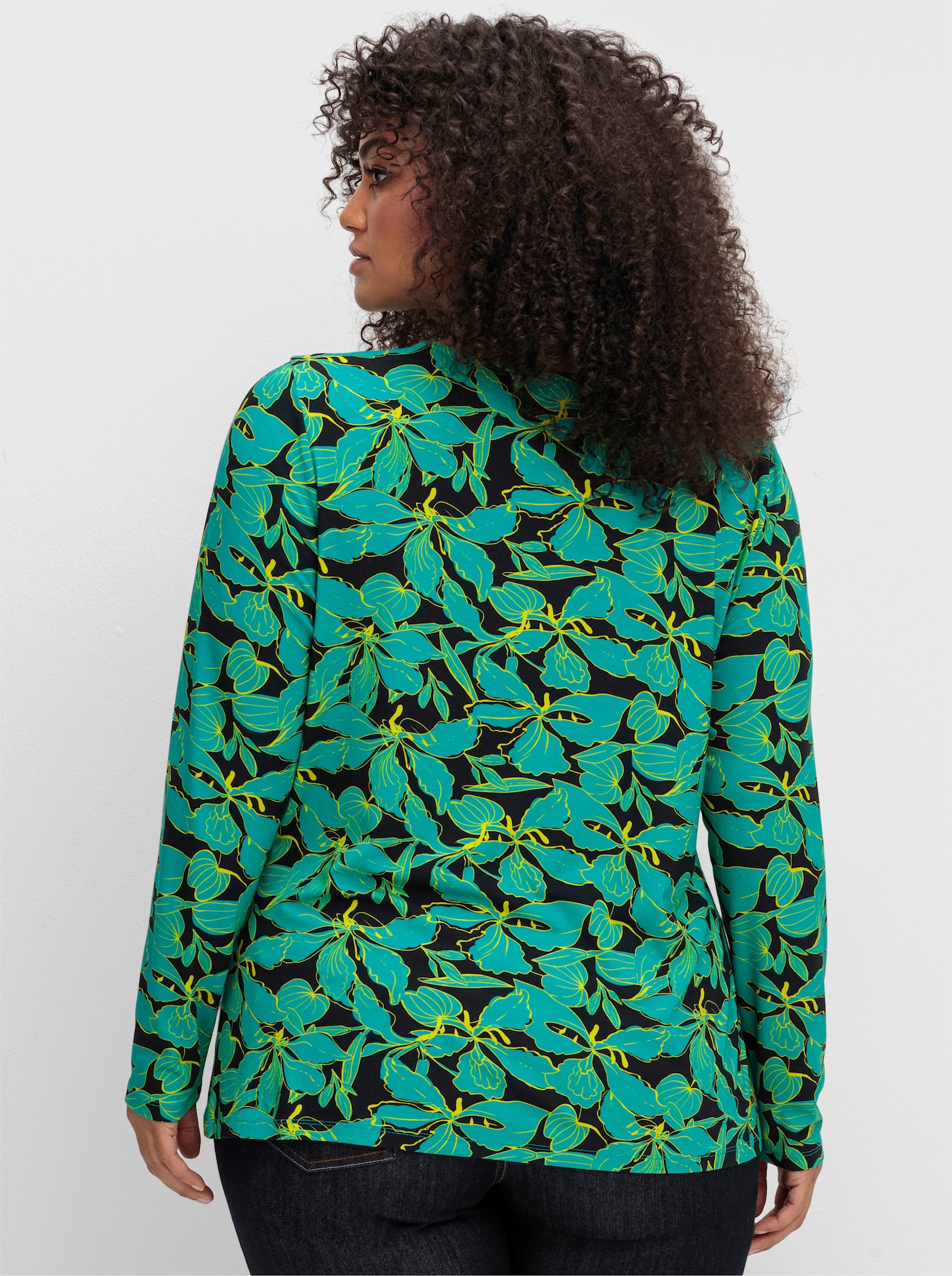 sheego by Joe Browns T-shirt à manches longues avec imprimé floral abstrait - noir à motifs