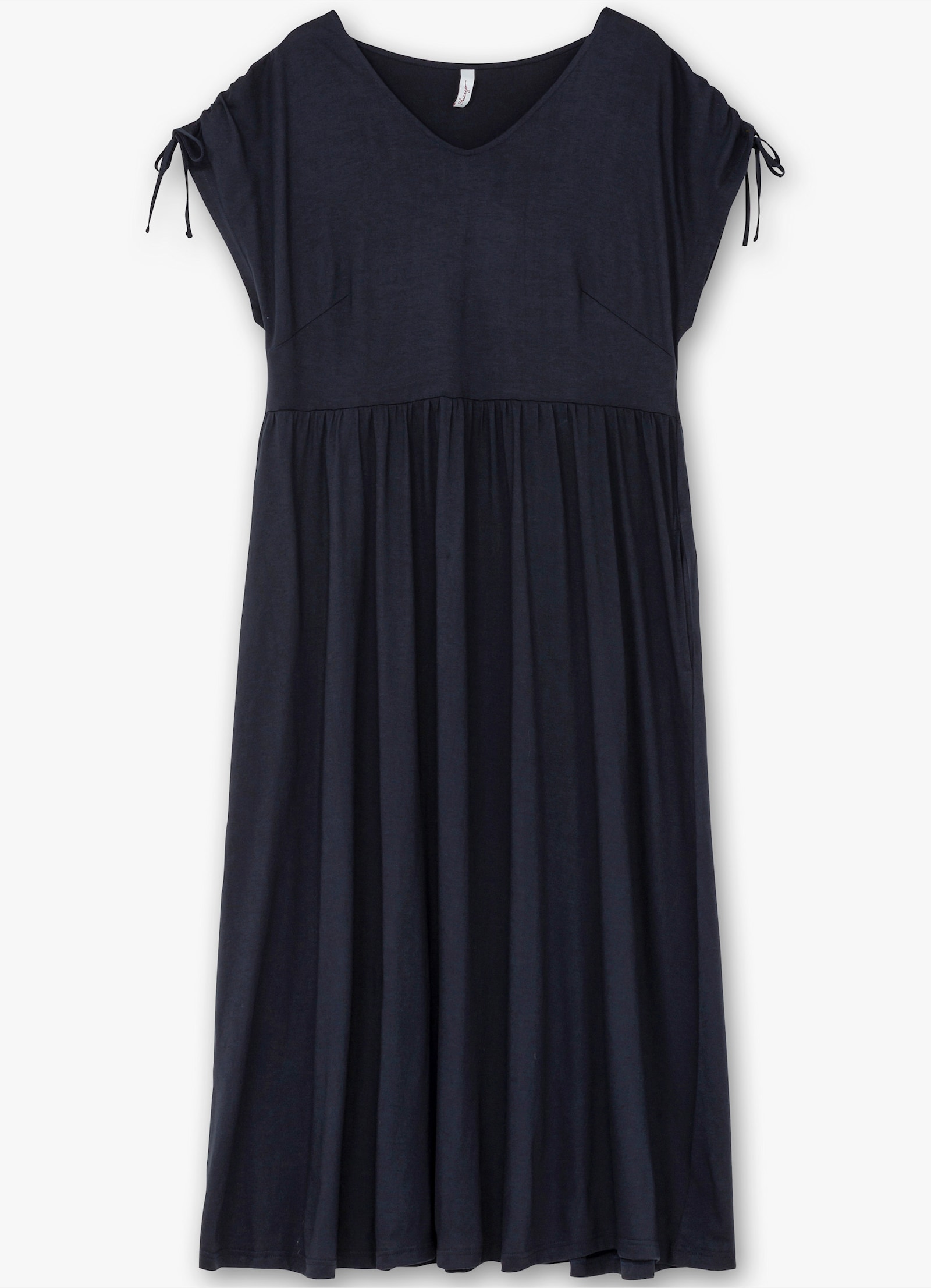 sheego Jerseykleid mit Tunnelzug am Ärmel - tiefblau