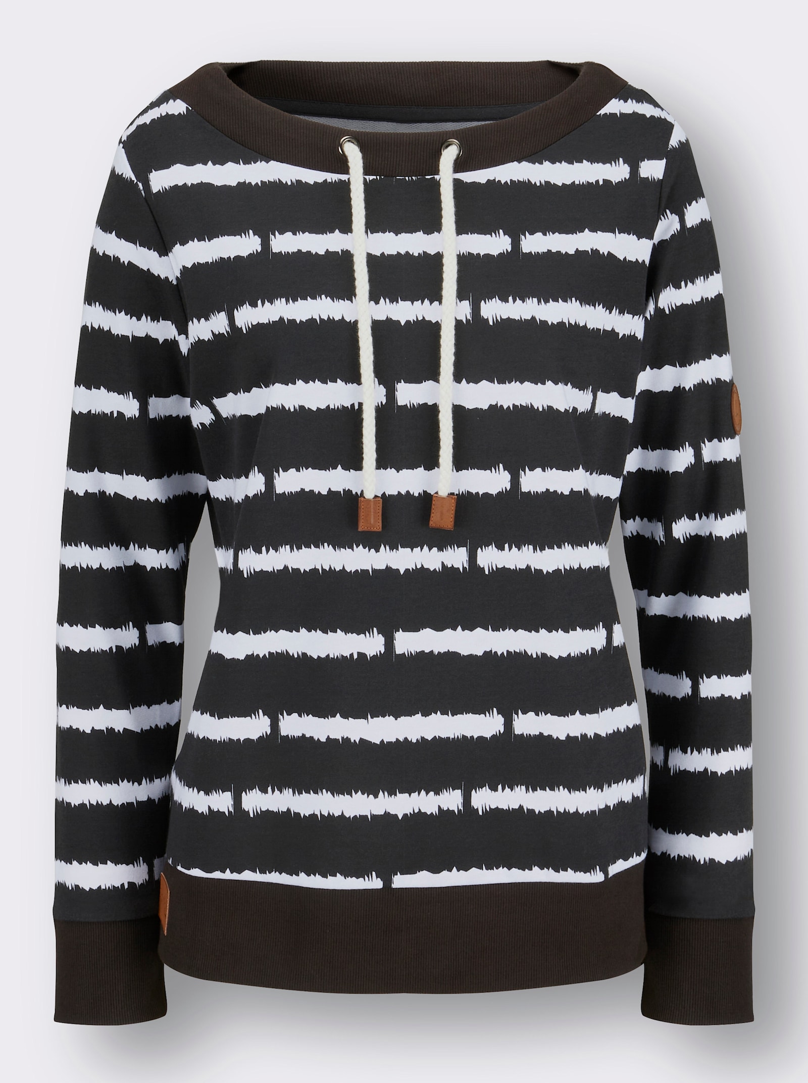 Sweatshirt mit Tunnelzug und Bindeband - schwarz-ecru