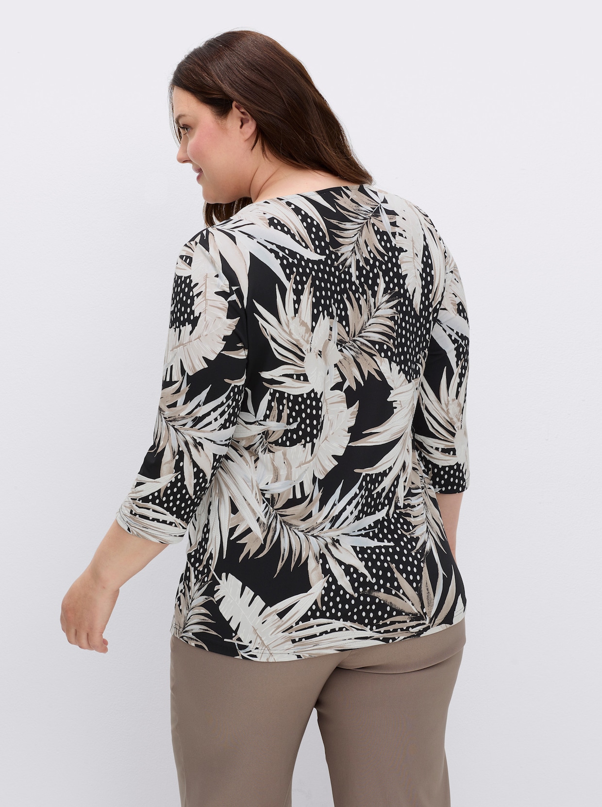 Print-Shirt mit raffbarem Tunnelzug - schwarz-sesam-bedruckt