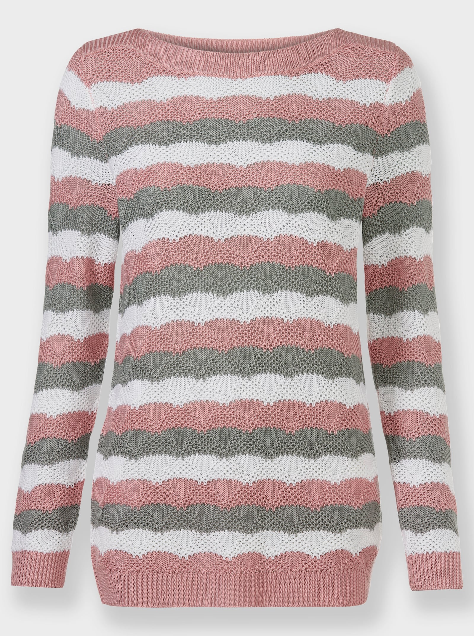 Langarm-Pullover mit Einstrickmuster - hortensie-steingrau-geringelt