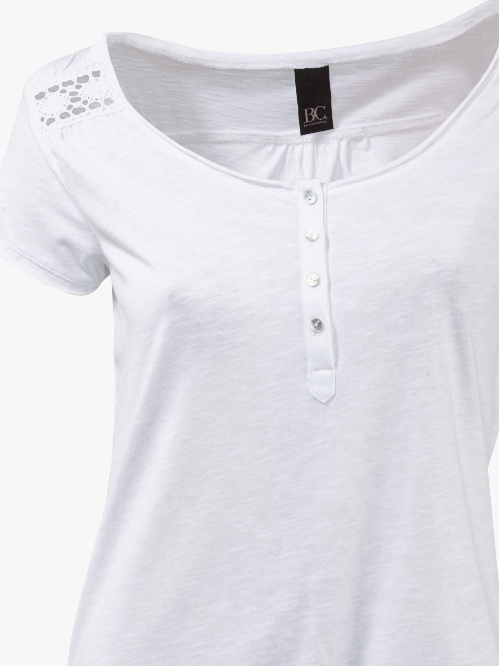 heine Rundhalsshirt mit Gummizug-Bund - weiß