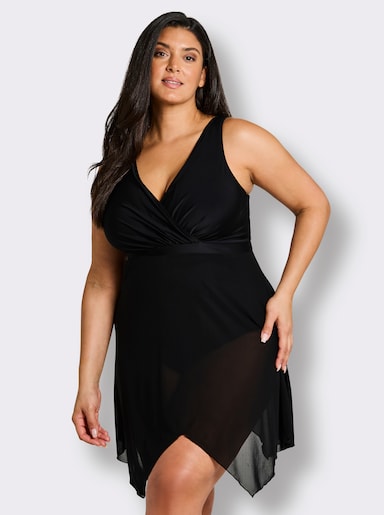 sheego Badekleid mit Mesh-Rock und Shaping-Effekt - schwarz