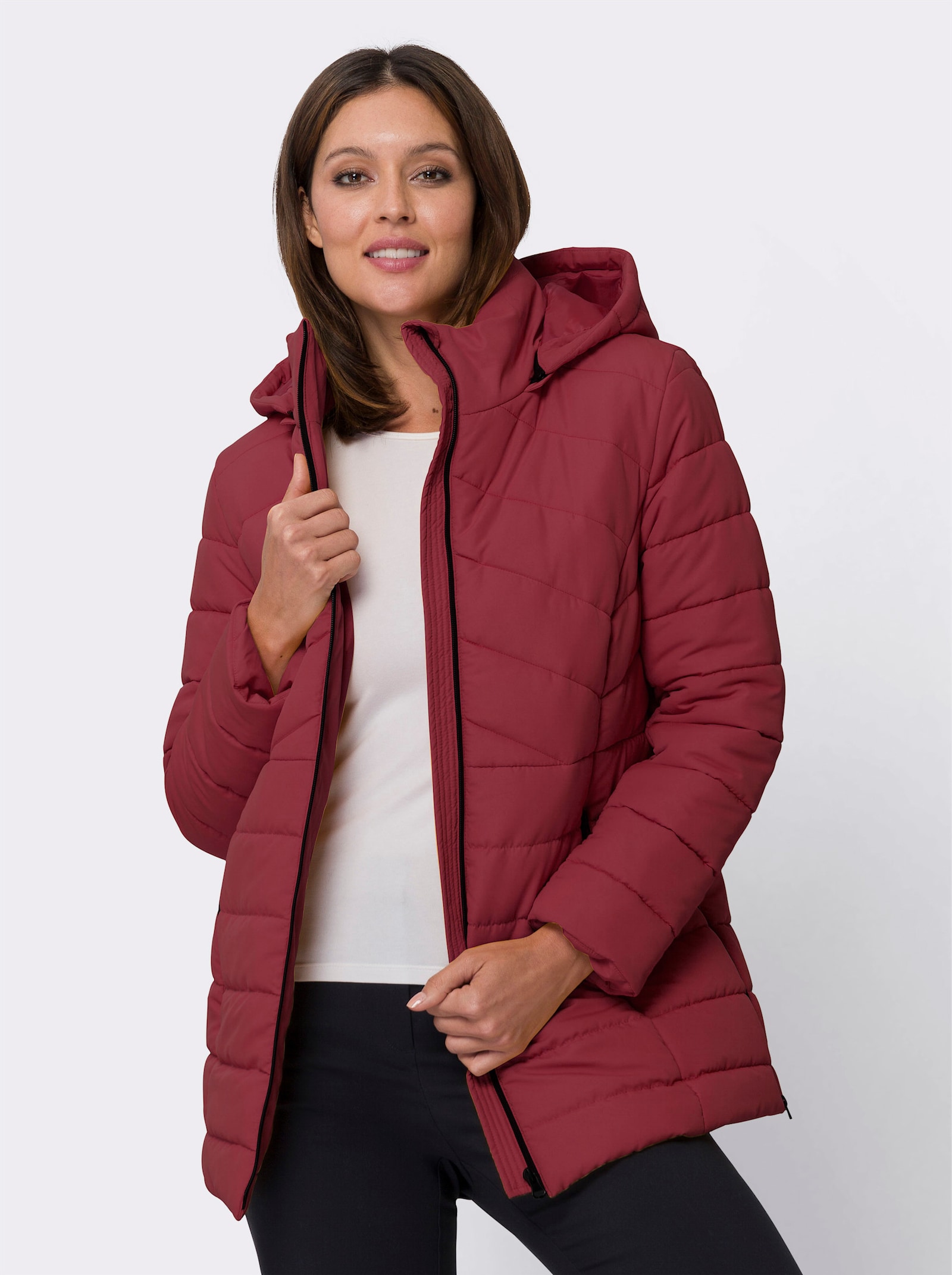 Steppjacke mit abnehmbarer Kapuze - dunkelrot