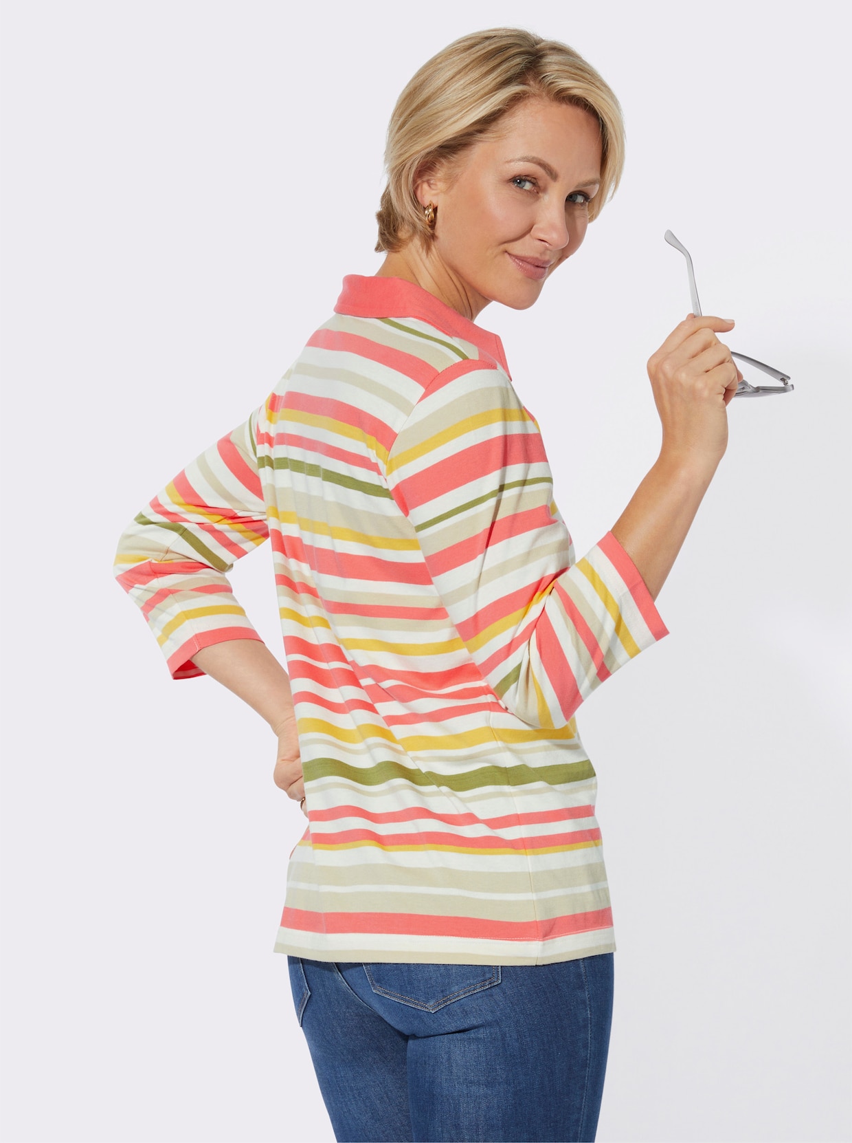 3/4-Arm-Shirt - sand-koralle-geringelt