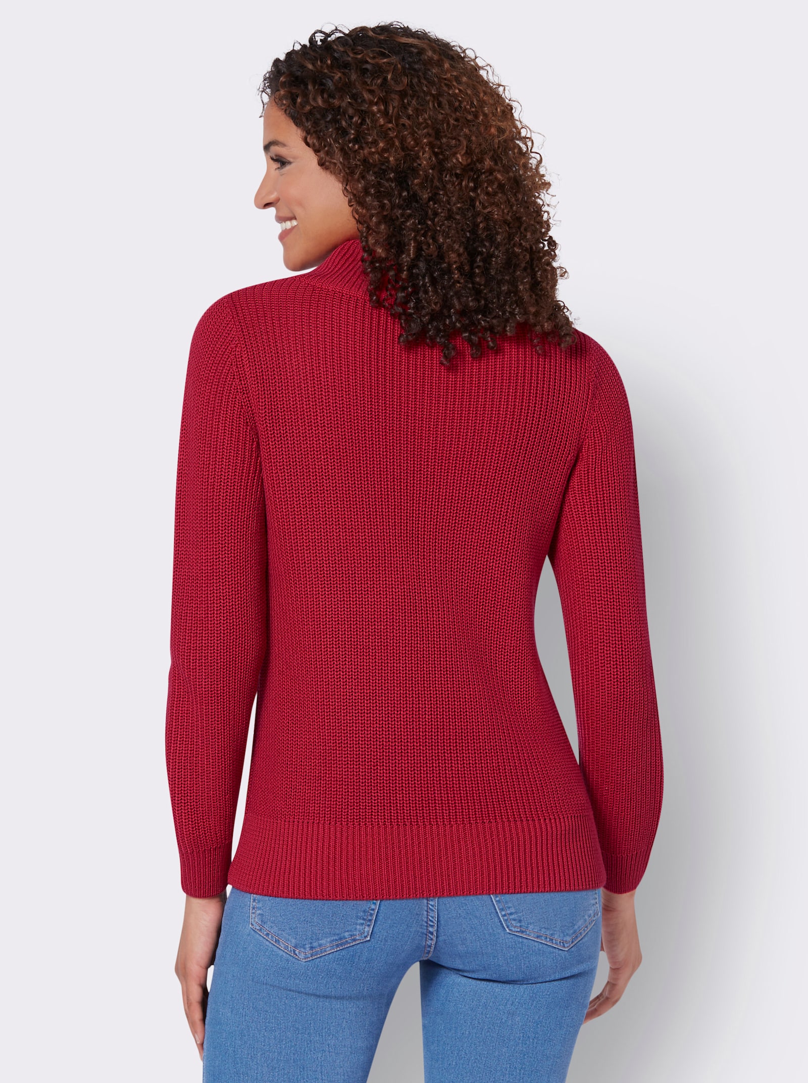 Gebreide pullover met overlappende opstaande kraag - rood